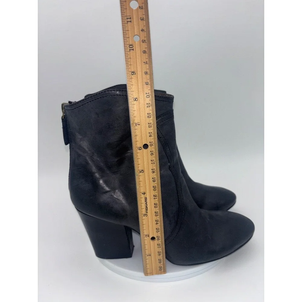 VINTAGE NINE WEST Black Leather Boot Heeled‎ Ankle Chunky Back Zip Dashiell 8.5